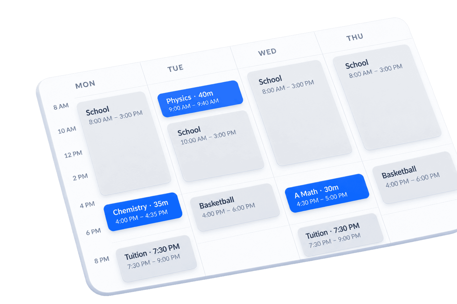Your week, planned — PlsPlan fits your schoolwork around the time you actually have
